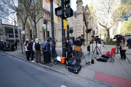 News crews on street