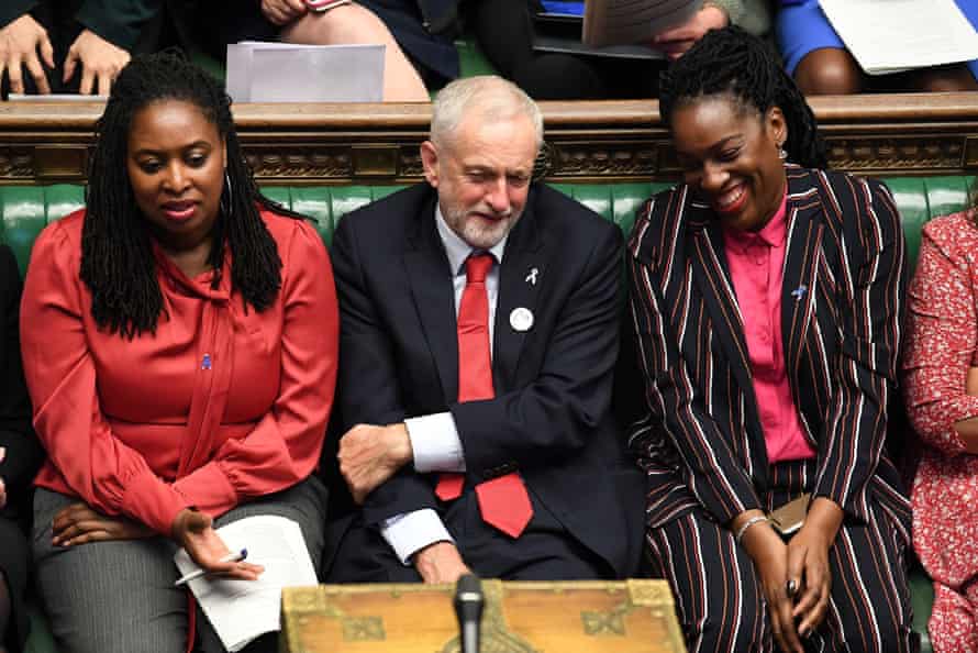 Dawn Butler on Labour’s front bench in October 2018 with Jeremy Corbyn, then the leader of the party, and Kate Osamor, then the shadow secretary for international development