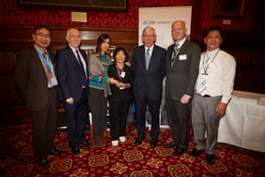 Former British foreign secretaries Jack Straw and William Hague with 2018 Nobel peace prize winner Nadia Murad and Tran Thi Ngai