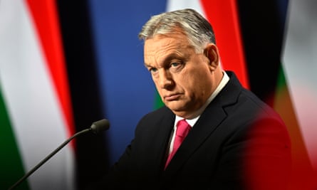 Hungarian prime minister, Viktor Orban, attends an annual international press conference in Budapest, Hungary, 21 December 2023.