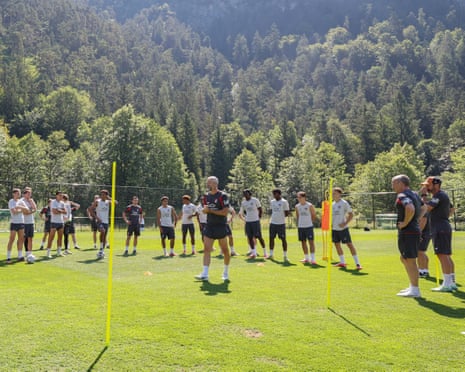 Bournemouth manager Marco Rose speaks with his players