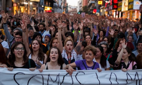 People protest against the verdict of the ‘wolf pack’ gang rape case in Madrid in 2018.