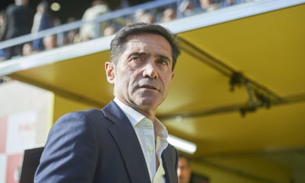 Marcelino making his return to the home dugout at the Estadio de la Cerámica