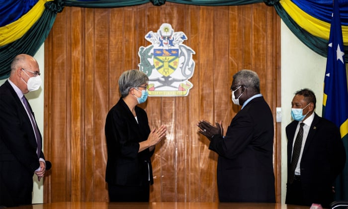 Penny Wong meets Solomon Islands prime minister Manasseh Sogavare in Honiara