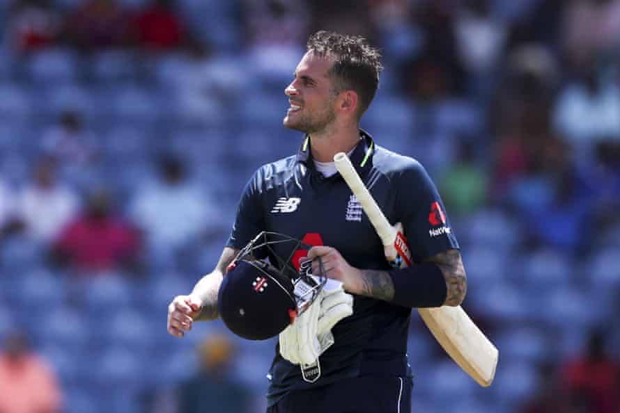 England’s Alex Hales leaves the field after his dismissal against West Indies in Grenada in February