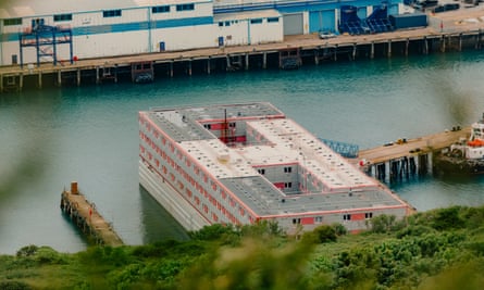 View from above of barge in harbour