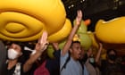 Thai protesters flood street with rubber ducks in 'coup prevention' drill
