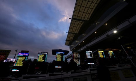 Bookmakers betting stands at Cheltenham.