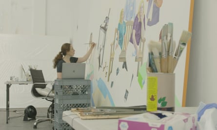 Aliza Nisenbaum at work on the painting in her studio