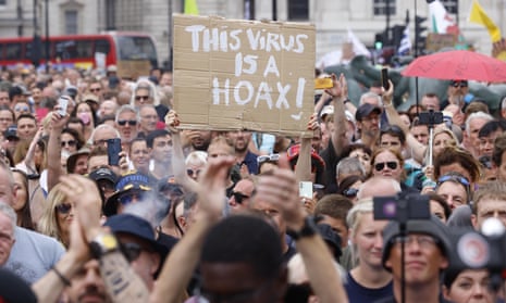 Covid protesters gather in Trafalgar Square, London, July 2021.