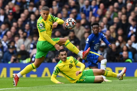 Max Aarons of Norwich City scores an own goal for the Chelsea fifth goal.
