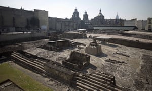 The Templo Mayor (Great Temple) in the heart of modern Mexico City, where archaeologists have discovered a long tunnel leading into a circular platform where Aztec rulers were believed to be cremated.