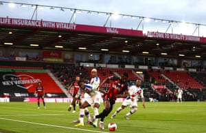 Bournemouth’s Jefferson Lerma battles for possession with Wilfried Zaha of Crystal Palace.