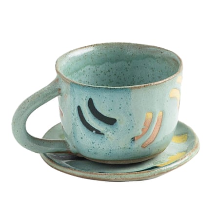 Blue speckled cup and saucer