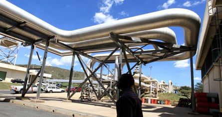 Pipes at an Olkaria geothermal power plant 