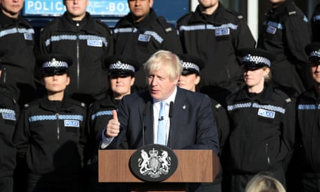 Boris Johnson makes his speech in front of police