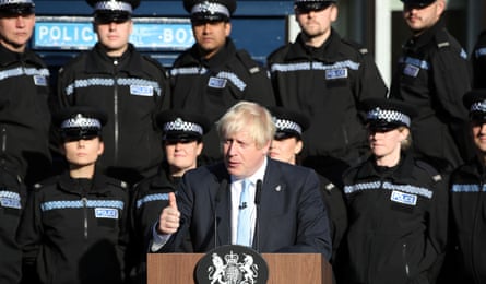 The prime minister tells press he’d ‘rather be dead in a ditch’ than delay Brexit, against a backdrop of West Yorkshire police officers, 5 September 2019