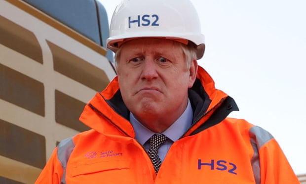 Boris Johnson wearing an HS2 hi-viz jacket and helmet