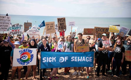 A protest by Surfers Against Sewage on a beach.