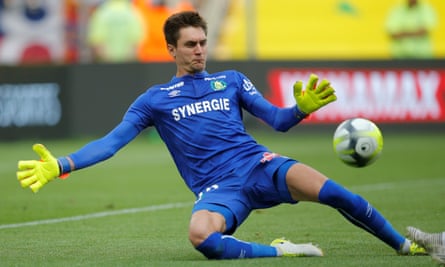 Nantes’ Ciprian Tatarusanu thwarts Lyon.