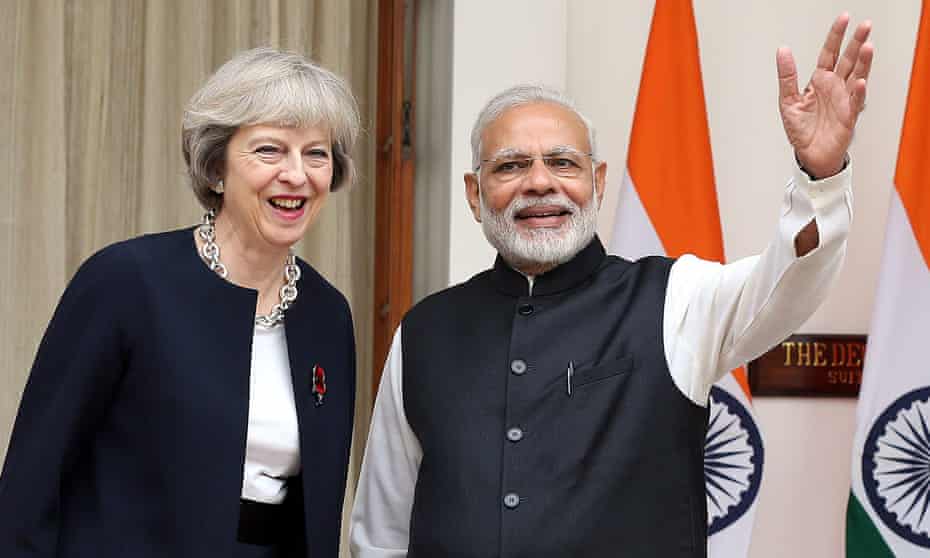 Theresa May with Indian Prime Minister Narendra Modi during bilateral talks and trade events.