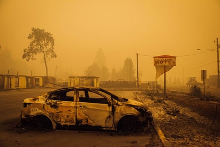 Burned-out car from wildfire