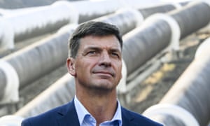 Angus Taylor speaks to the media after a visit to Tumut 3 power station at the Snowy Hydro Scheme on Tuesday.