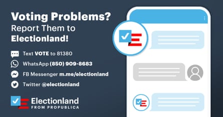 A graphic with contact information for voters experiencing voting problems