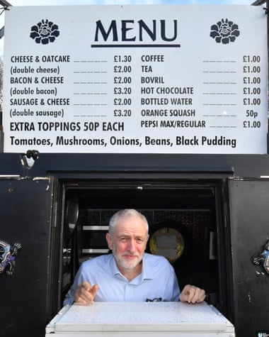 Jeremy Corbyn poses during a visit to The Oatcake Boat in Stoke-on-Trent