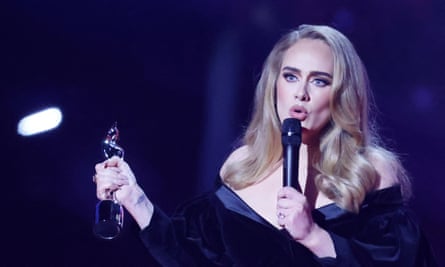 Adele accepting the artist of the year award at the Brits 2022 ceremony in February.