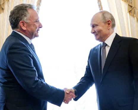 US special envoy Steve Witkoff shakes hands with the Russian president Vladimir Putin.