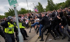 Southport incident<br>Trouble flares during an anti-immigration protest outside the Holiday Inn Express in Rotherham, South Yorkshire. Picture date: Sunday August 4, 2024. PA Photo. See PA story POLICE Southport. Photo credit should read: Danny Lawson/PA Wire