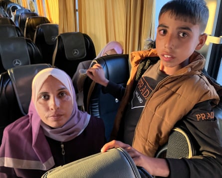 Zeinab and Ahmad al Astal arrive in Jordan. They were evacuated from Gaza after Israel attacked the hospital in Khan Younis where they were staying.