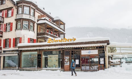 A restaurant in snow-covered Davos