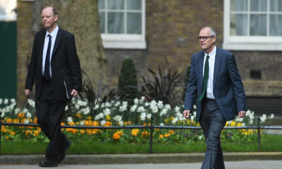 The chief medical officer, Prof Chris Whitty (left) and the chief scientific officer, Sir Patrick Vallance arrive at 10 Downing Street.