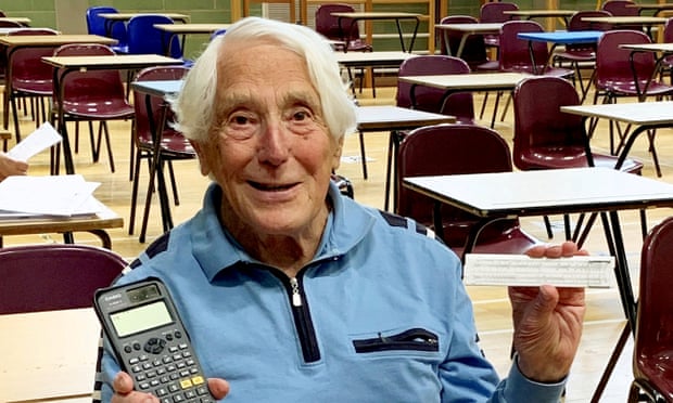 Derek Skipper with his calculator and slide rule