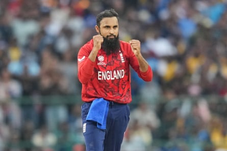 England’s Adil Rashid celebrates the wicket of Sri Lanka’s captain Dasun Shanaka during the T20 World Cup 2026