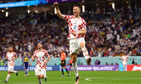 Ivan Perisic celebrates scoring for Croatia against Japan