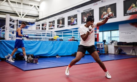 Cindy Ngamba works out at the Team GB gym at the English Institute of Sport in Sheffield