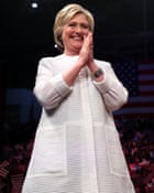Woman in white: Clinton on the podium