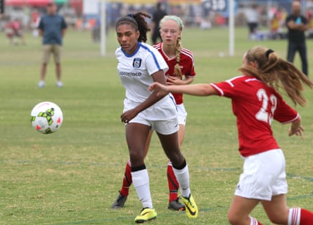 San Diego Surf’s Catarina Macario in action against FC United at the Surf Cup youth soccer tournament in July 2014.