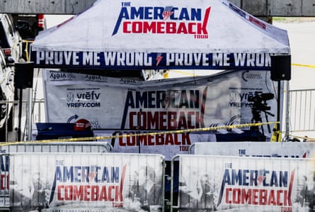 A tent bearing the slogan ‘The American Comeback Tour’ is cordoned off after U.S. right-wing activist, commentator, Charlie Kirk, an ally of U.S. President Donald Trump, was fatally shot during an event at Utah Valley University, in Orem, Utah, U.S. September 10, 2025. REUTERS/Jim Urquhart
