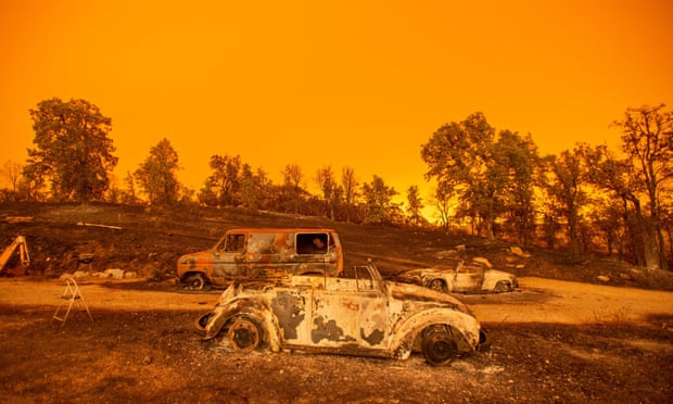 Burned vehicles during the Carr fire near Redding, California, on July 2018. 