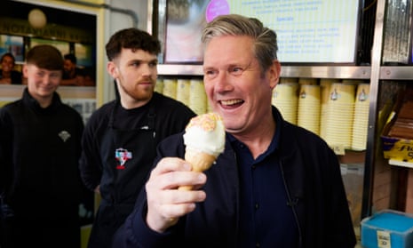 Keir Starmer on a visit to Notariannis ice-cream parlour in Blackpool.