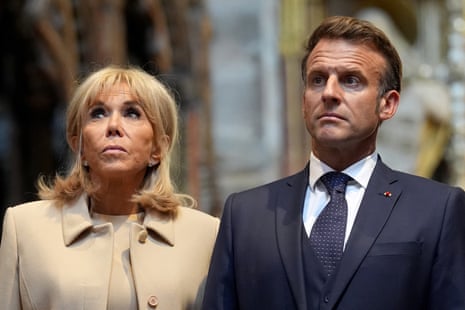 Emmanuel Macron and his wife Brigitte Macron in Westminster Abbey this afternoon.