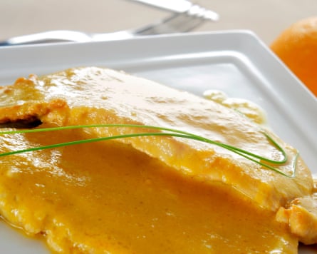 Slices of pork in a fruity sauce