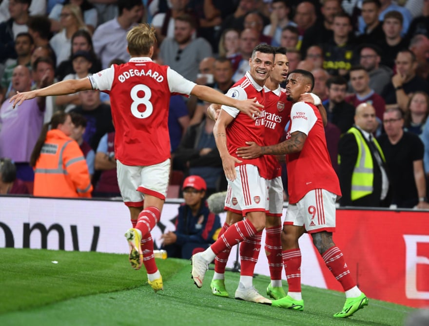Arsenal players during their 2-1 win over Villa.