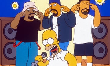 Cypress Hill’s cartoon band members with Homer Simpson in the Homerpalooza episode of The Simpsons from 1996