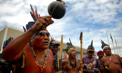 Members of the Kanela, Gaviao and Guajajara indigenous groups protest against the encroachment of ranchers on their traditional lands