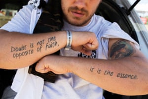 Tripp Durden shows off some of his tattoos.